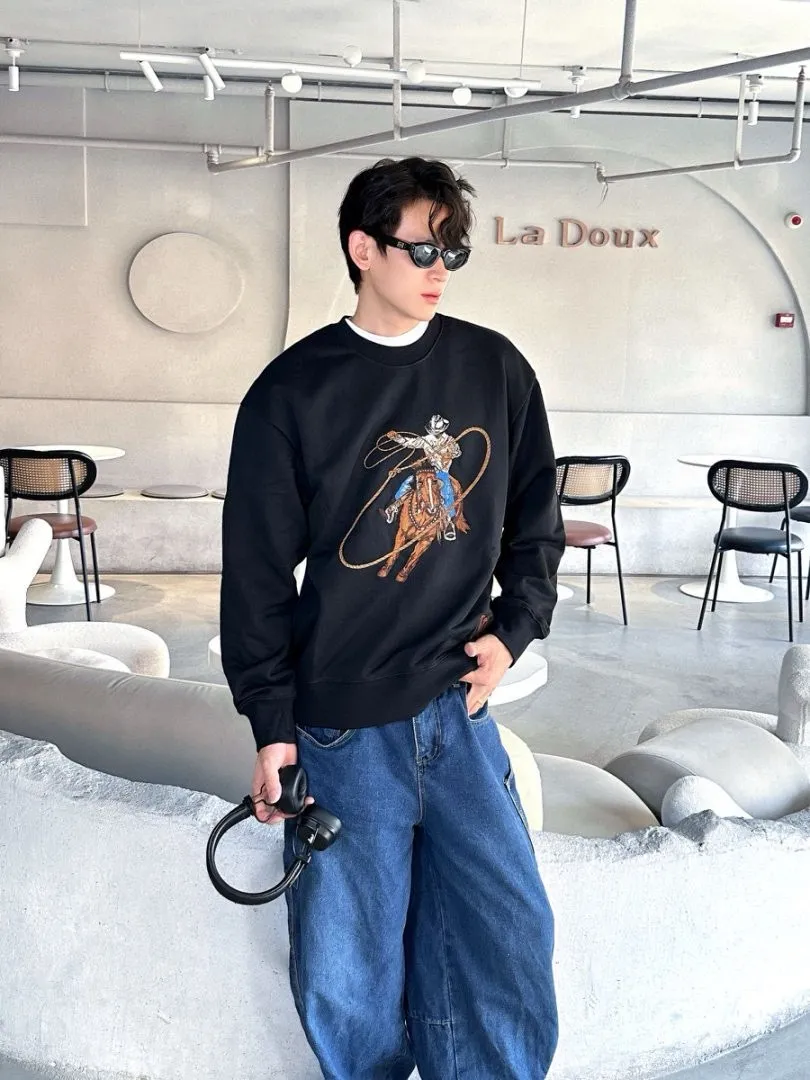 Louis Vuitton/Louis Vuitton 24Fw Western denim embroidered crew neck sweatshirt